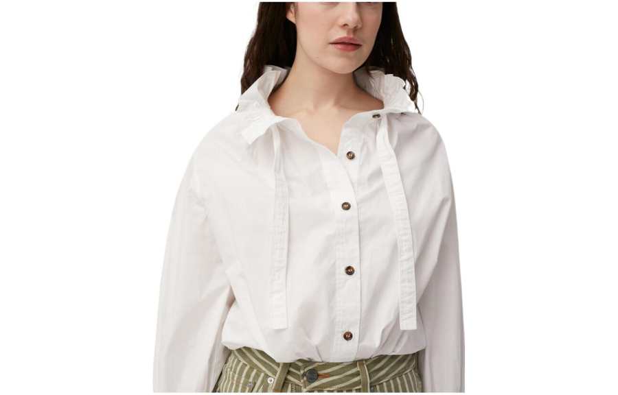 GANNI Shirts Women's Bright White Lapel Moderate Shirt