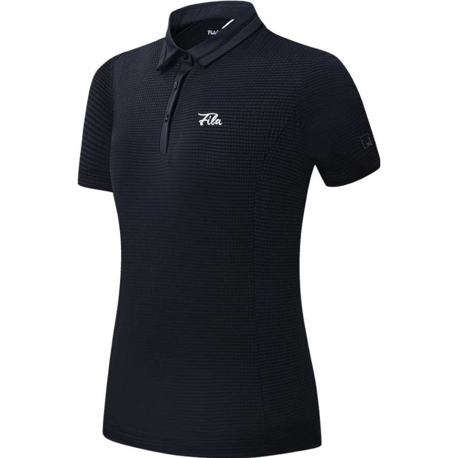 FILA Polo Shirts Women's Black Polo Collar Moderate Straight Fit