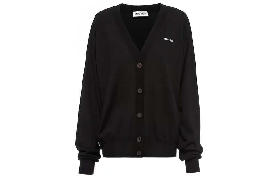 MIU MIU Fine knit Logo patch Cardigan