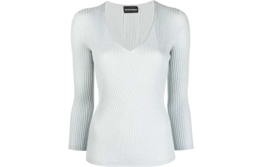 EMPORIO ARMANI Cashmere Sweaters Women's Light Blue V Neck Moderate