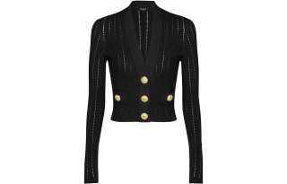 BALMAIN Open-knit Cropped Cardigan