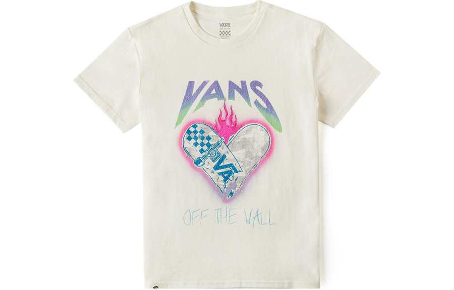 Vans T Shirts Women's Ecru Crew Neck Moderate Straight Fit