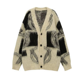 JUFU Knitwear Women's Black V Neck Moderate Cardigan