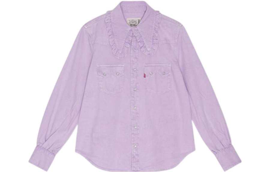 GANNI Shirts Women's Purple Peter Pan Collar Moderate Shirt