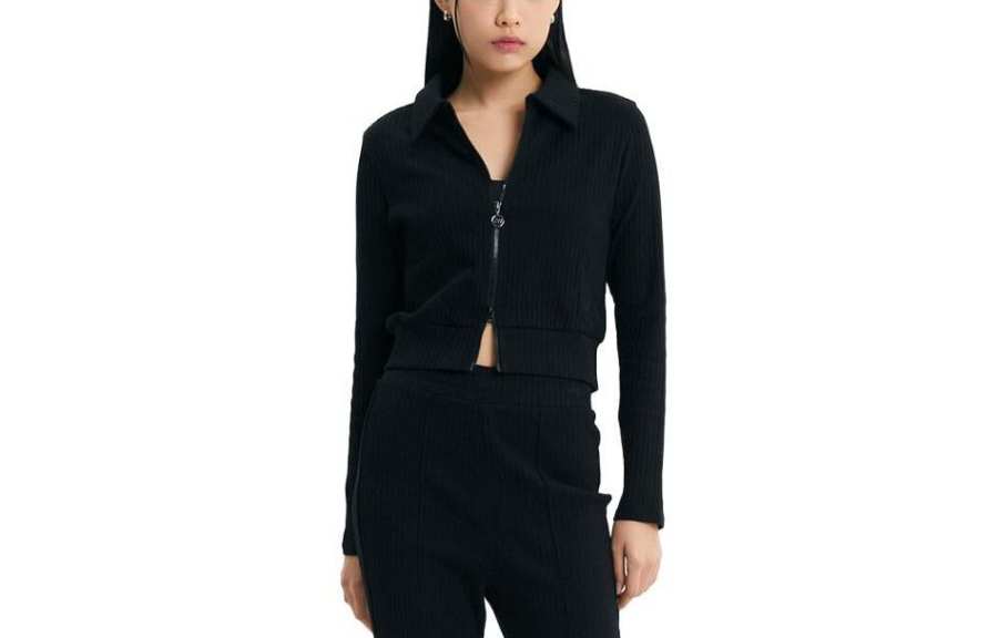 New Balance New Balance Knitwear Women's Black Lapel Moderate Cardigan