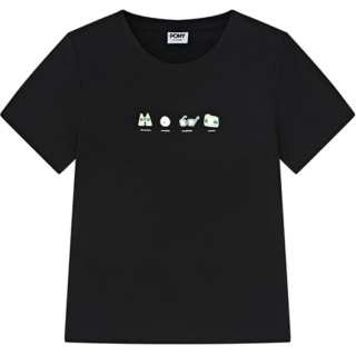 Pony T Shirts Women's Black Crew Neck Moderate Straight Fit