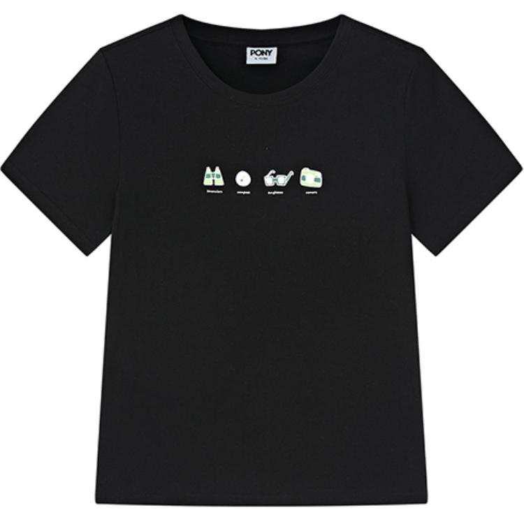 Pony T Shirts Women's Black Crew Neck Moderate Straight Fit