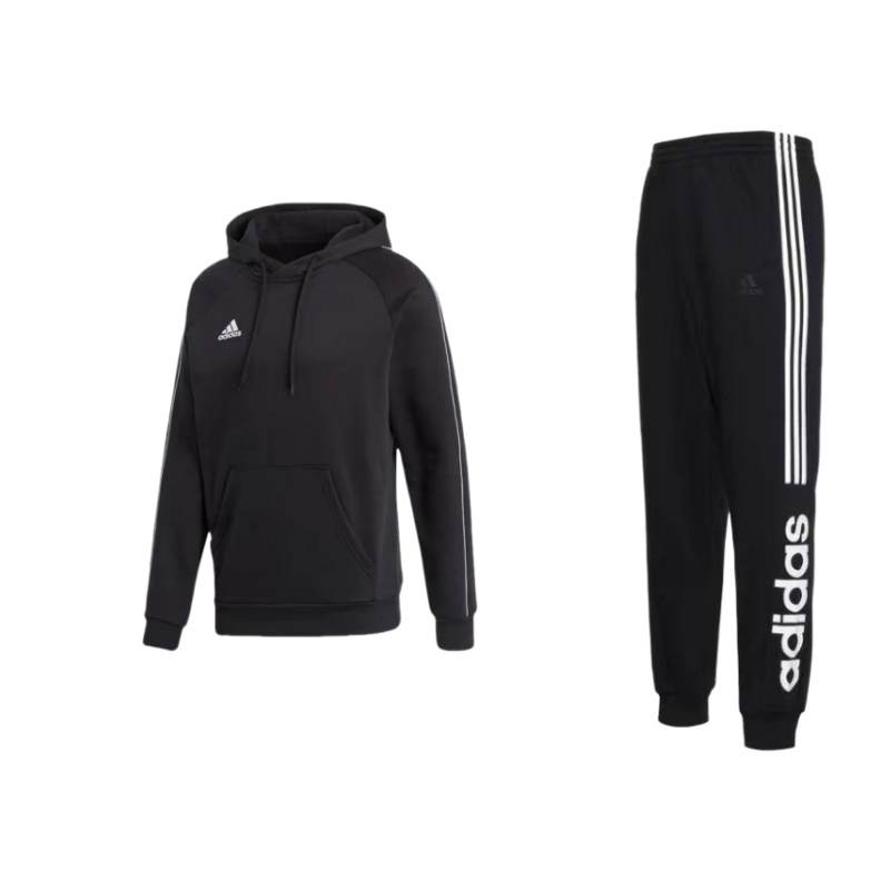 Adidas Adidas Color Blocked Fleece Lined Hooded Long Sleeve Casual Sweatpants Sweatshirt Set Men's Black