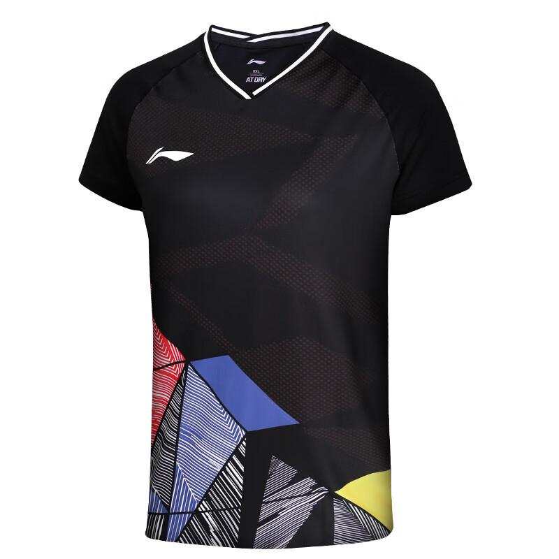 Li-Ning Li Ning T Shirts Women's Black V Neck Moderate Straight Fit