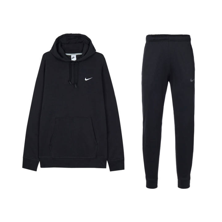 Nike Nike Hooded Fleece Lined Comfortable Long Sleeved Training Athleisure Quick Dry Pants Sweatshirt Set Men's Black