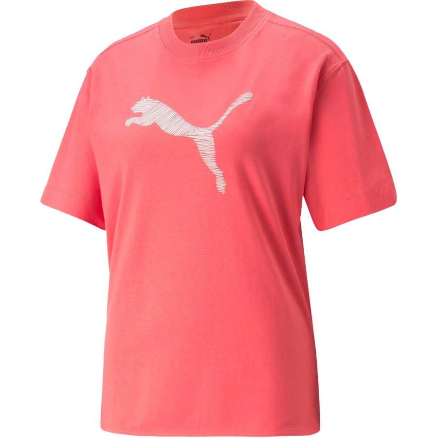 PUMA T Shirts Women's Heart Red Crew Neck Moderate Straight Fit