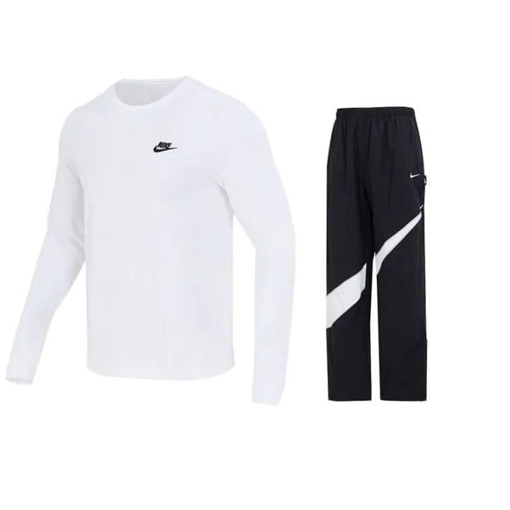 Nike Nike Casual Sportswear Unisex Set White Top+Black Pants Crew Neck Moderate
