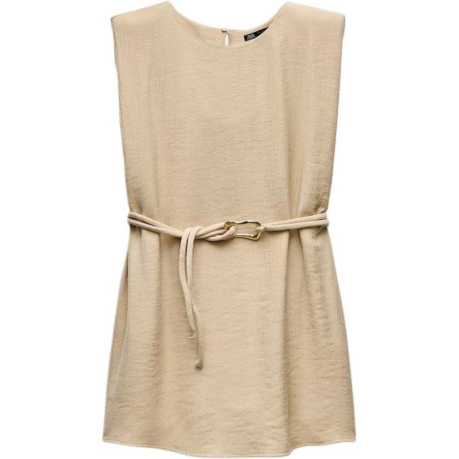 ZARA T Shirts Women's Sand Crew Neck Moderate Straight Fit