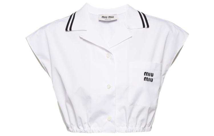 MIU MIU 【Previous Season】logo-print poplin shirt