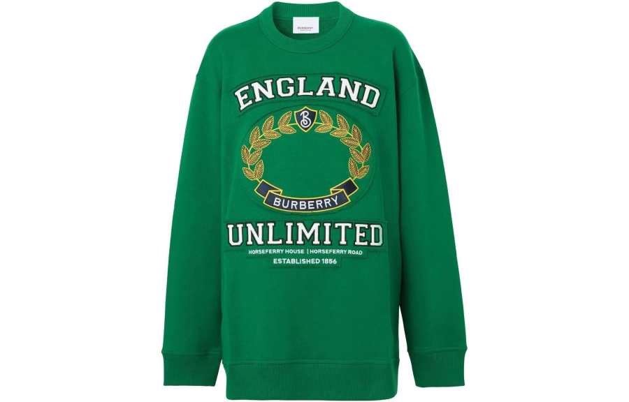Burberry Women's College Graphic Cotton Oversized Sweatshirt Deep Pine Green/Multi