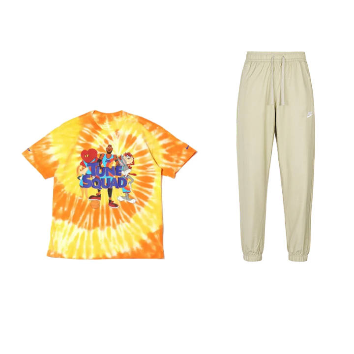 Nike Nike Casual Sportswear Men's Set Yellow Top+Apricot Pants Crew Neck Moderate