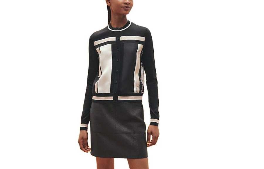 HERMES Knitwear Women's Black Crew Neck Moderate Cardigan