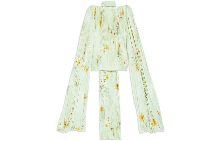 Balenciaga Floral Printed Pleated Blouse Top