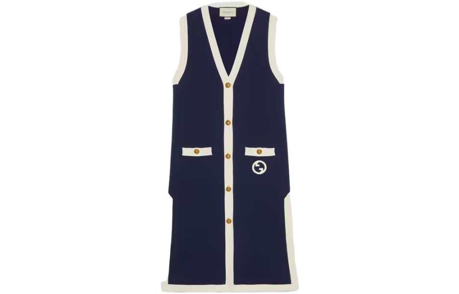 GUCCI Knitwear Women's Blue V Neck Moderate Cardigan