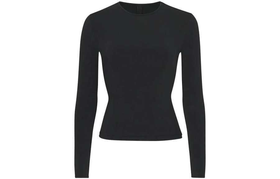 Skims T Shirts Women's Black Crew Neck Moderate Straight Fit