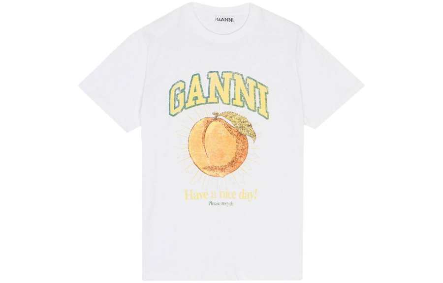 GANNI Logo Printed Crewneck T Shirt
