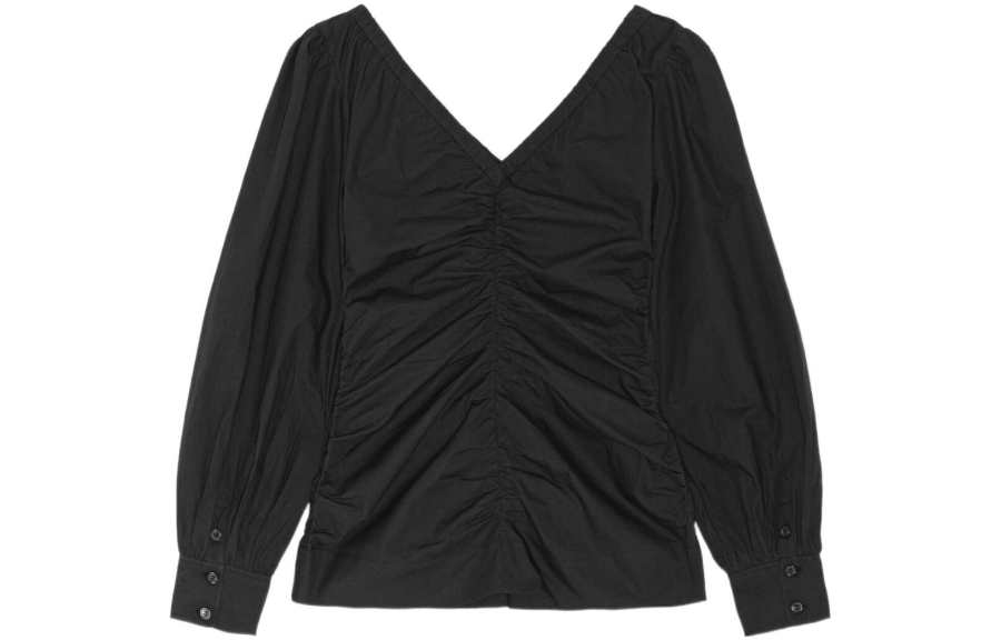 GANNI Shirts Women's Black V Neck Moderate Other