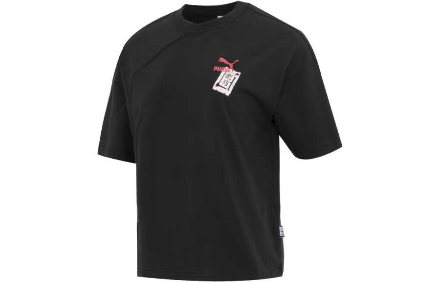 PUMA T Shirts Women's Black Crew Neck Moderate Straight Fit