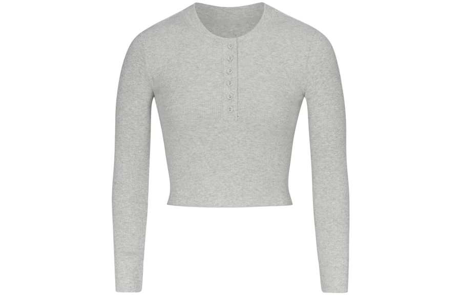 Skims T Shirts Women's Light Heather Gray Crew Neck Moderate Straight Fit