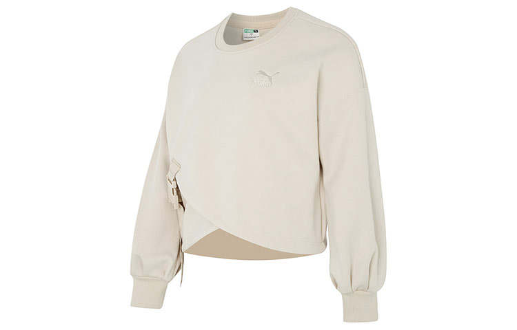 PUMA Sweatshirts Women's Khaki Crew Neck Moderate Regular