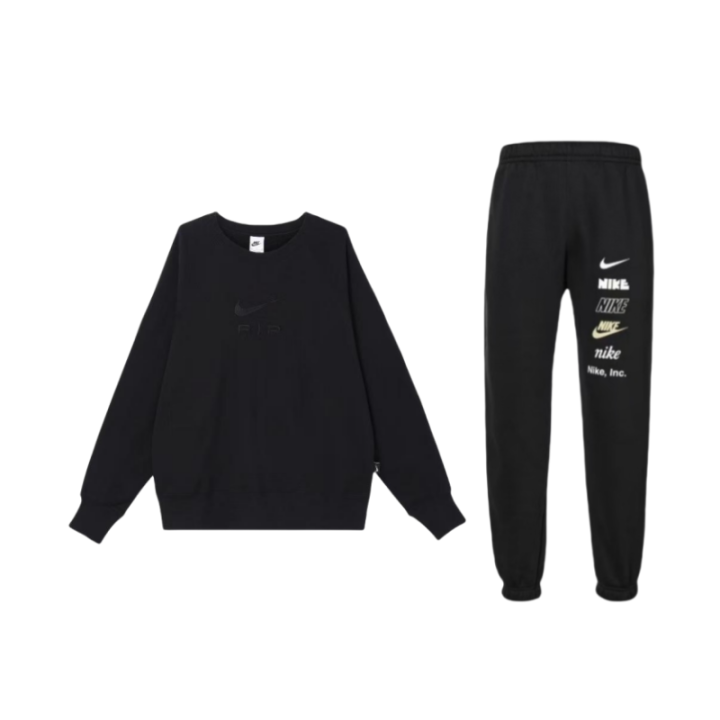 Nike Nike Brand Logo, Round Neck, Pullover, Long Sleeve, Fleece Lined, Warm, Casual, Tapered, Knit Pants Sweatshirt Set
