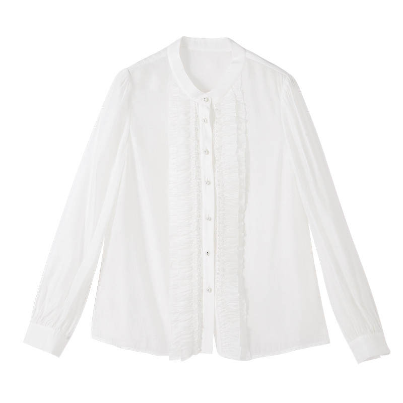 XIANGYING Shirts Women's White Stand Collar Moderate Shirt