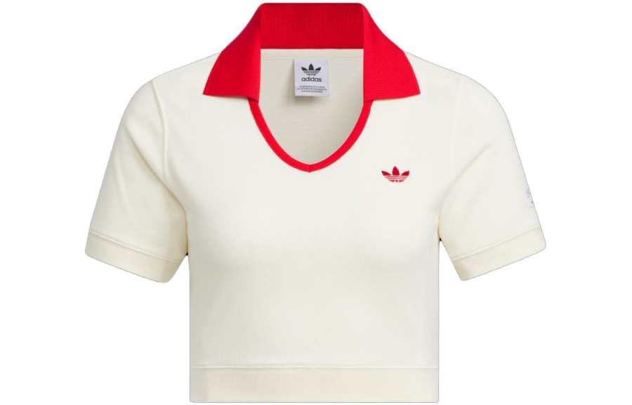 adidas originals X Notitle FW23 Contrast V-Neck Crop Polo Shirt 'Off-White'