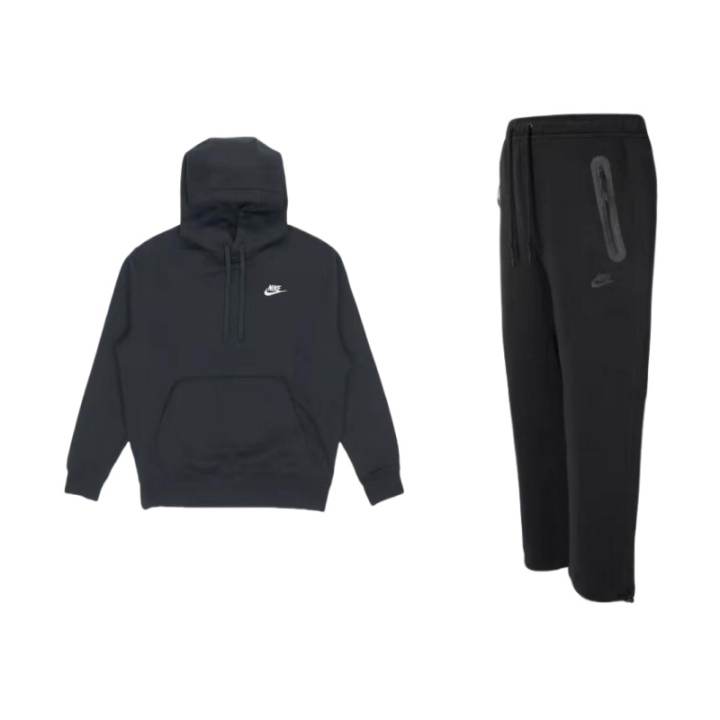 Nike Nike Thermal Pullover Fleece Lined Hooded Sports Top Knitted Fabric Sports Lace Up Pants Sweatshirt Set Men's Black