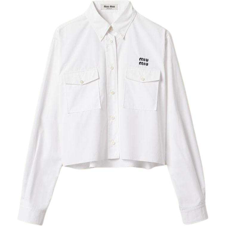 MIU MIU Logo embroidered Cropped Poplin Shirt