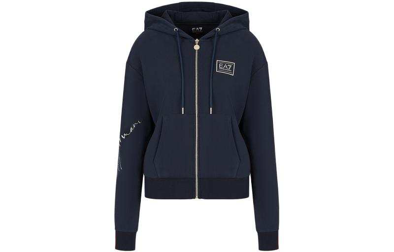 EMPORIO ARMANI EA7 Sweatshirts Women's Marine Blue Hooded Moderate Cardigan