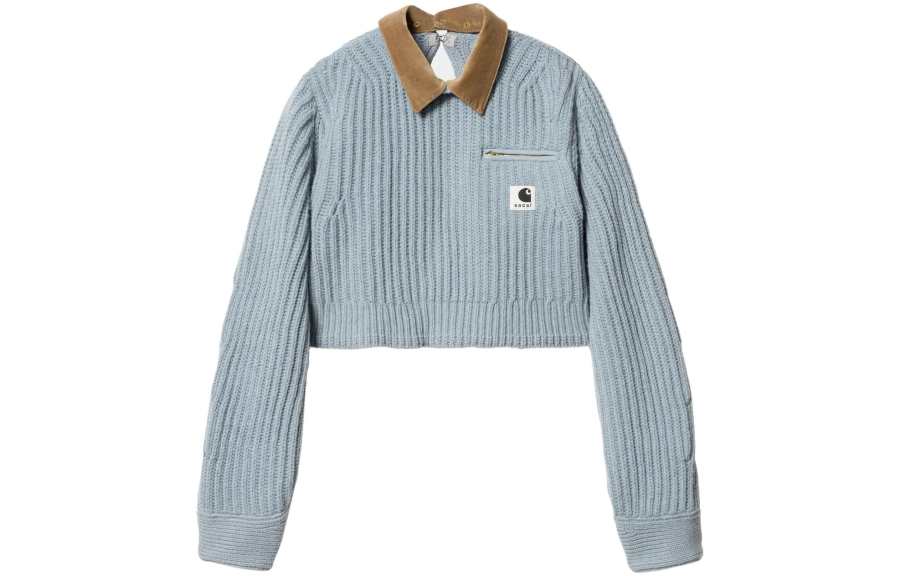 Sacai X Carhartt Wip Women's Knit Detroit Pullover Light Blue