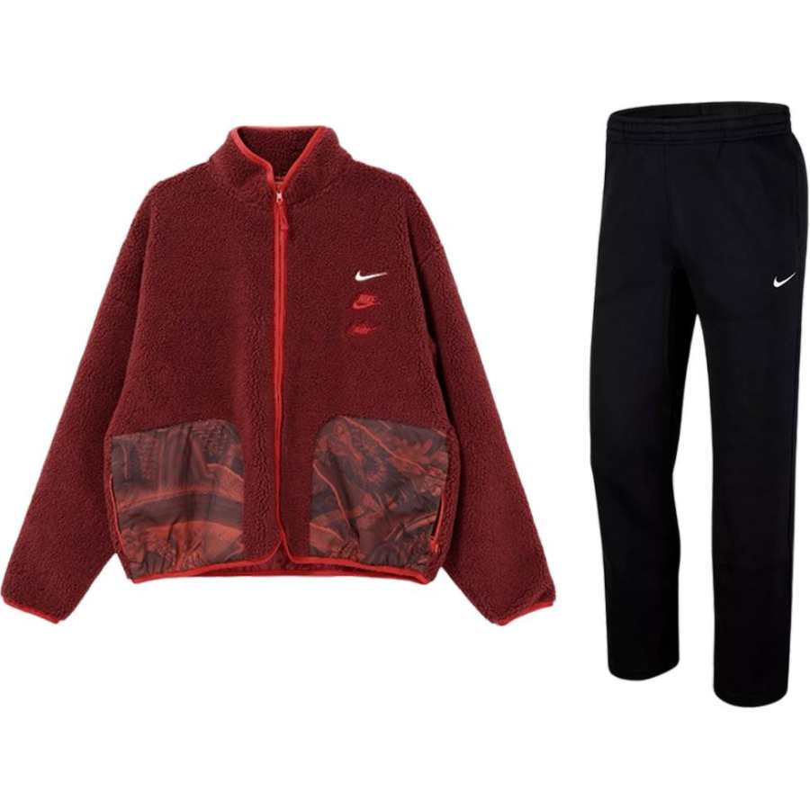 Nike Nike Casual Sportswear Men's Set Team Red Top+Black Bottom Stand Collar Thickened