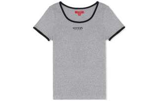 GUESS T Shirts Women's Heather Gray Crew Neck Moderate Straight Fit