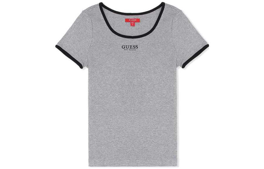 GUESS T Shirts Women's Heather Gray Crew Neck Moderate Straight Fit