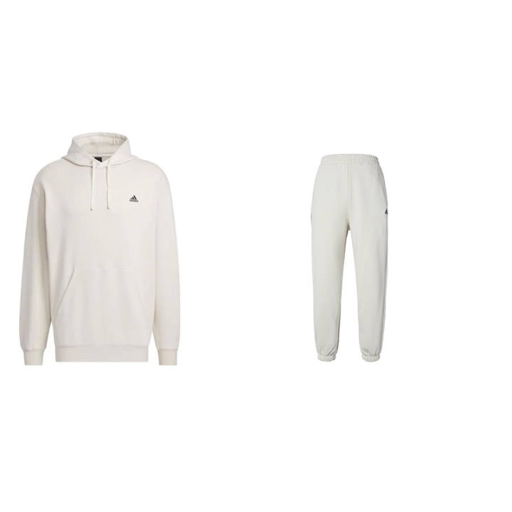 Adidas Adidas Fleece Lined Solid Color Hooded Long Sleeved Top Mid Rise Elastic Pants Sweatshirt Set Unisex Bauxite Brown
