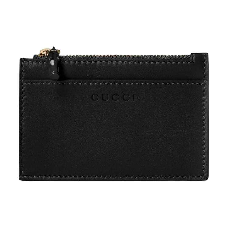 GUCCI Leather Card Holder Women's Black