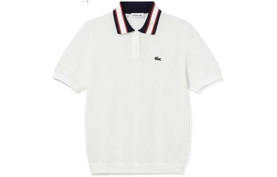 LACOSTE Polo Shirts Women's White Polo Collar Moderate Straight Fit