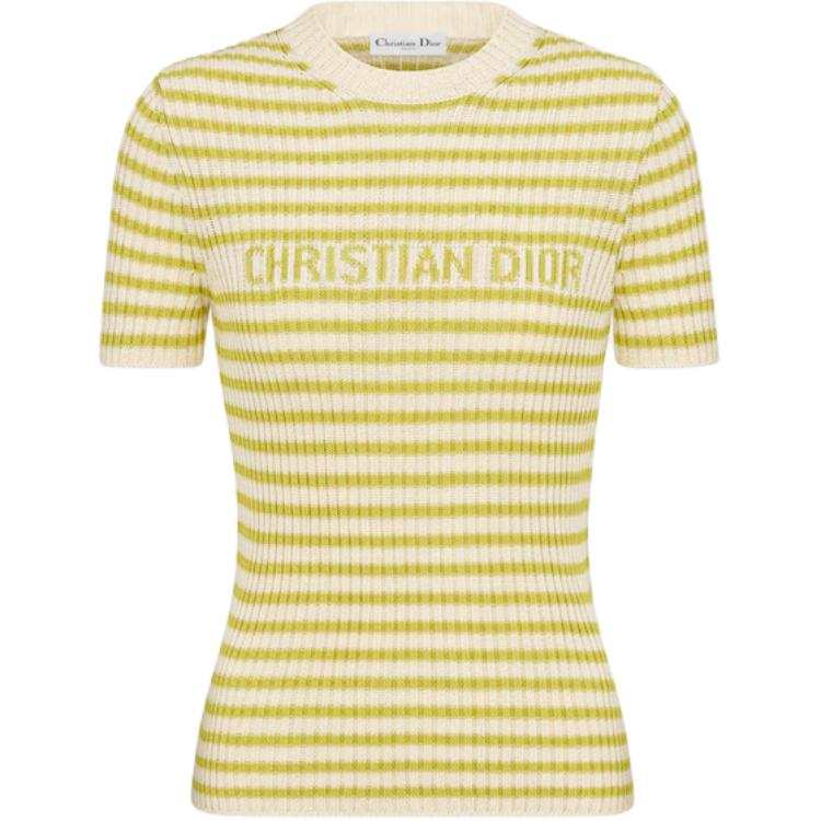 DIOR T Shirts Women's Green Crew Neck Moderate Nipped In Waist