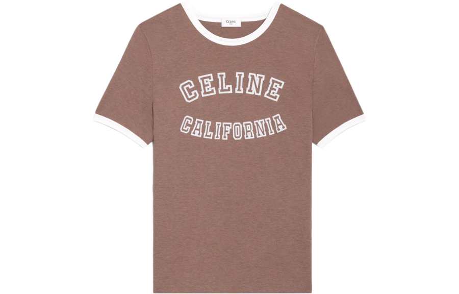 CELINE T Shirts Women's Brown Crew Neck Moderate Straight Fit