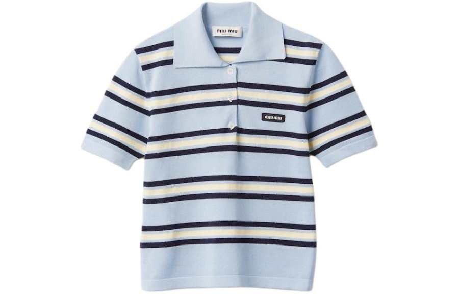 MIU MIU Silk And Cotton Knit Polo Shirt Polo Shirt Women's Blue