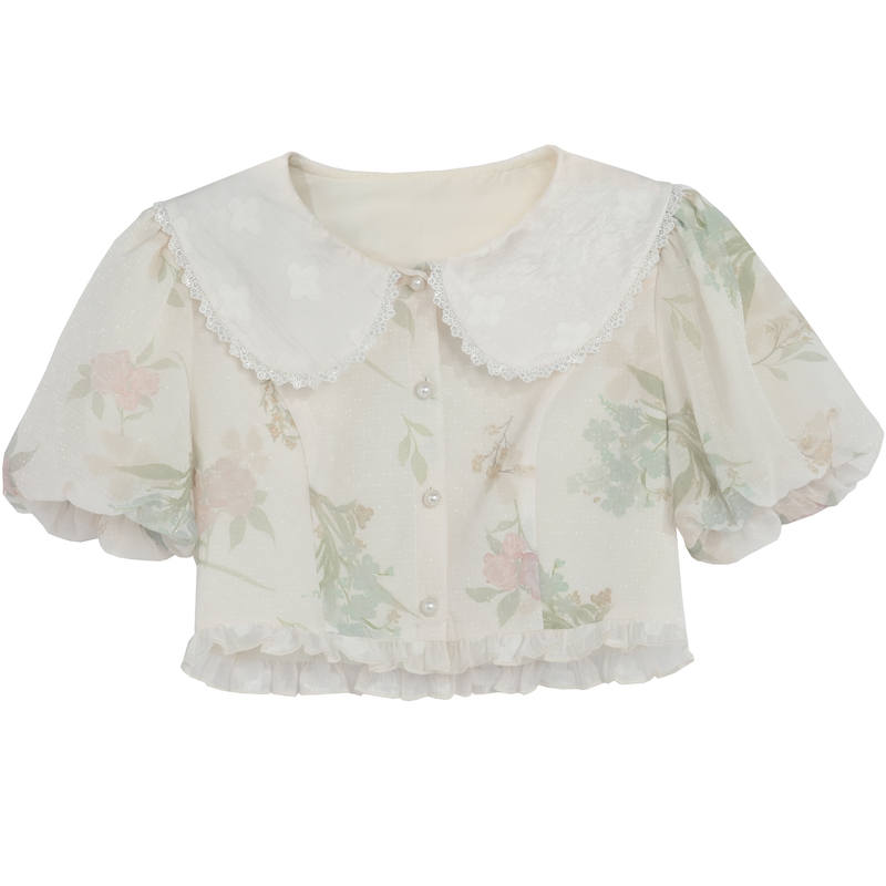 SNBL Chiffon Shirts Women's Apricot Peter Pan Collar Moderate