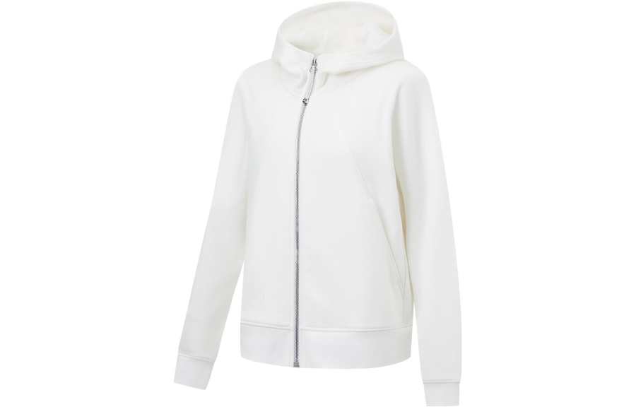 Li-Ning Li Ning Fitness Collection, Solid Color Open Collar Fleece Lined Hooded Sportswear Cardigan Sweatshirt Women's