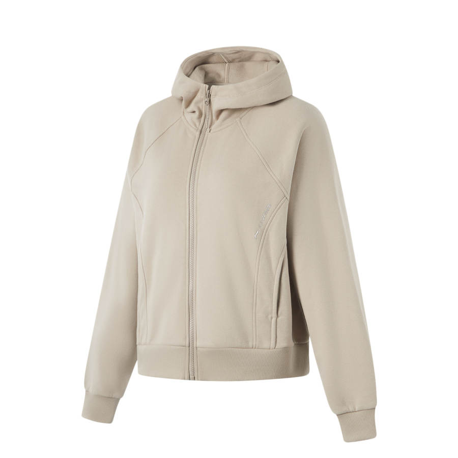 Li-Ning Li Ning Fitness Series Fleece Lined Thermal Hooded Cardigan Raglan Long Sleeved Sweatshirt Women's Dusty Gray