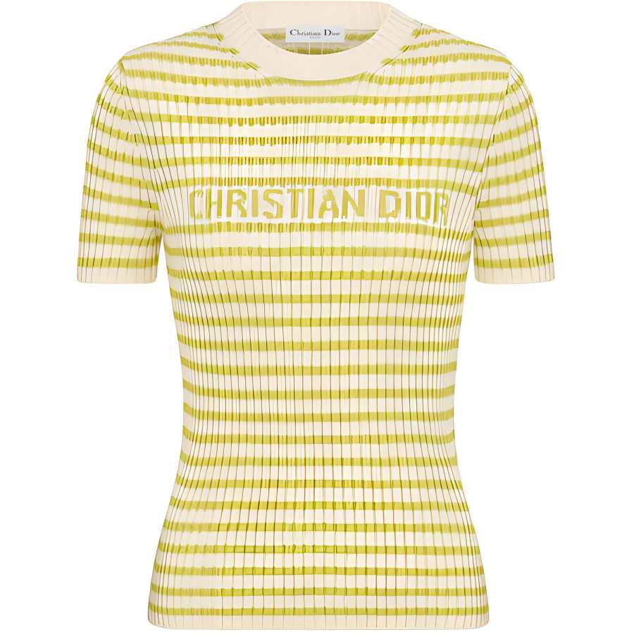 DIOR T Shirts Women's Yellow Crew Neck Moderate Straight Fit