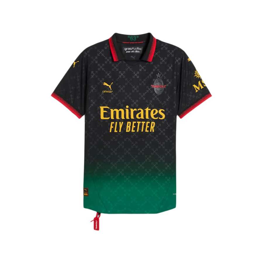 PUMA x AC MILAN X OFF WHITE AC Beige Blue Soccer Jersey Men's Black/Energy Green